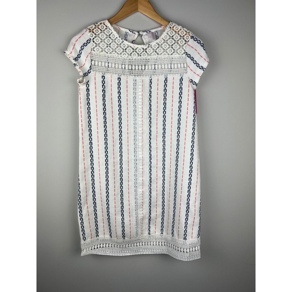 Xhilaration Other - Xhilaration Girls XS White Navy Pink Striped Crochet Lace Shift Dress NWT